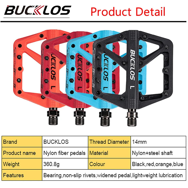 BUCKLOS Pedals DU Bearing Bicycle Pedal Platform Ultralight Nylon Road Mountain Bike Pedal Non-slip MTB Flat Pedals Bicycle Part