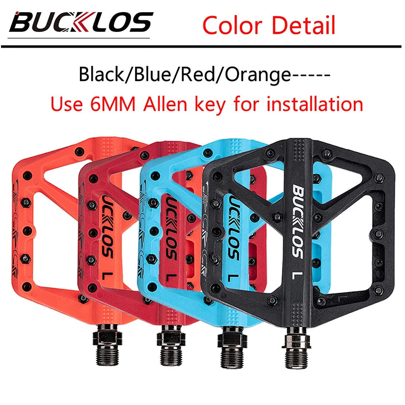 BUCKLOS Pedals DU Bearing Bicycle Pedal Platform Ultralight Nylon Road Mountain Bike Pedal Non-slip MTB Flat Pedals Bicycle Part