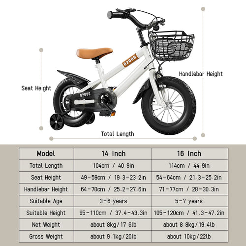 14inch 16inch Kids Bike Bicycle for Girls Ages 3-7 Years with Training Wheels Basket Kids Bicycle